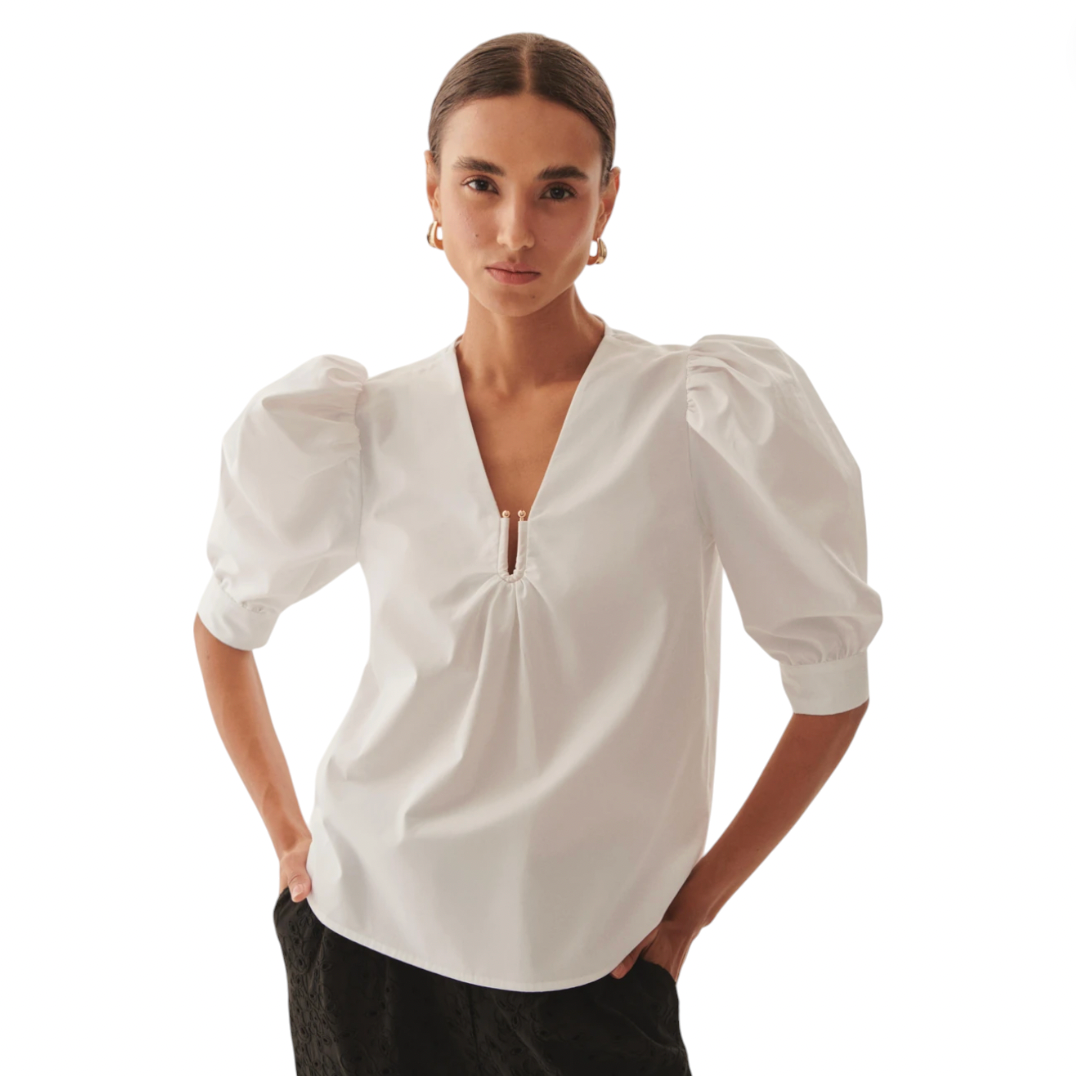 Exquise - Maggie Puff Sleeve Poplin Blouse - White