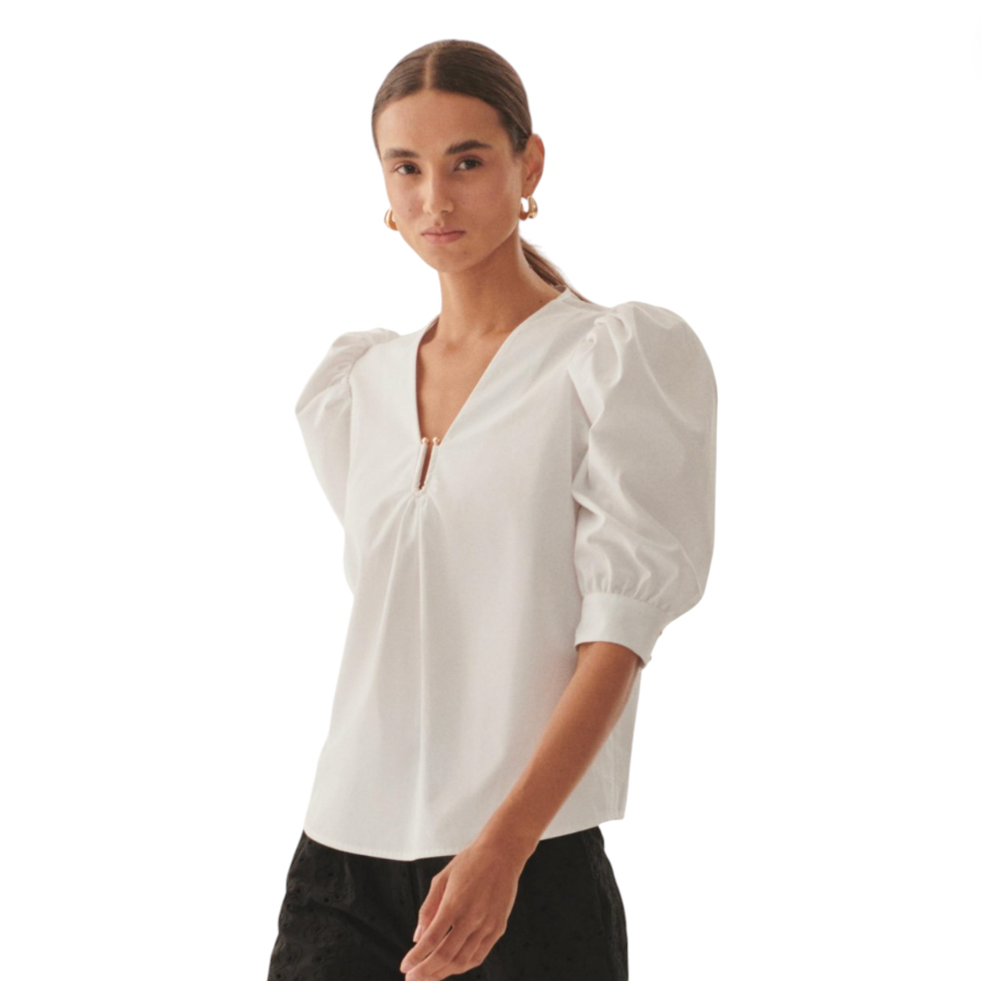 Exquise - Maggie Puff Sleeve Poplin Blouse - White