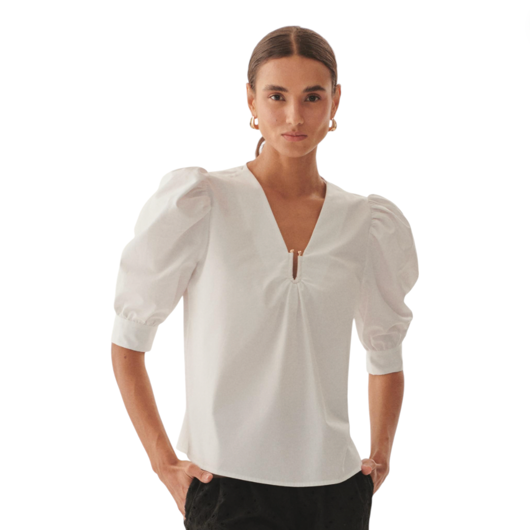 Exquise - Maggie Puff Sleeve Poplin Blouse - White