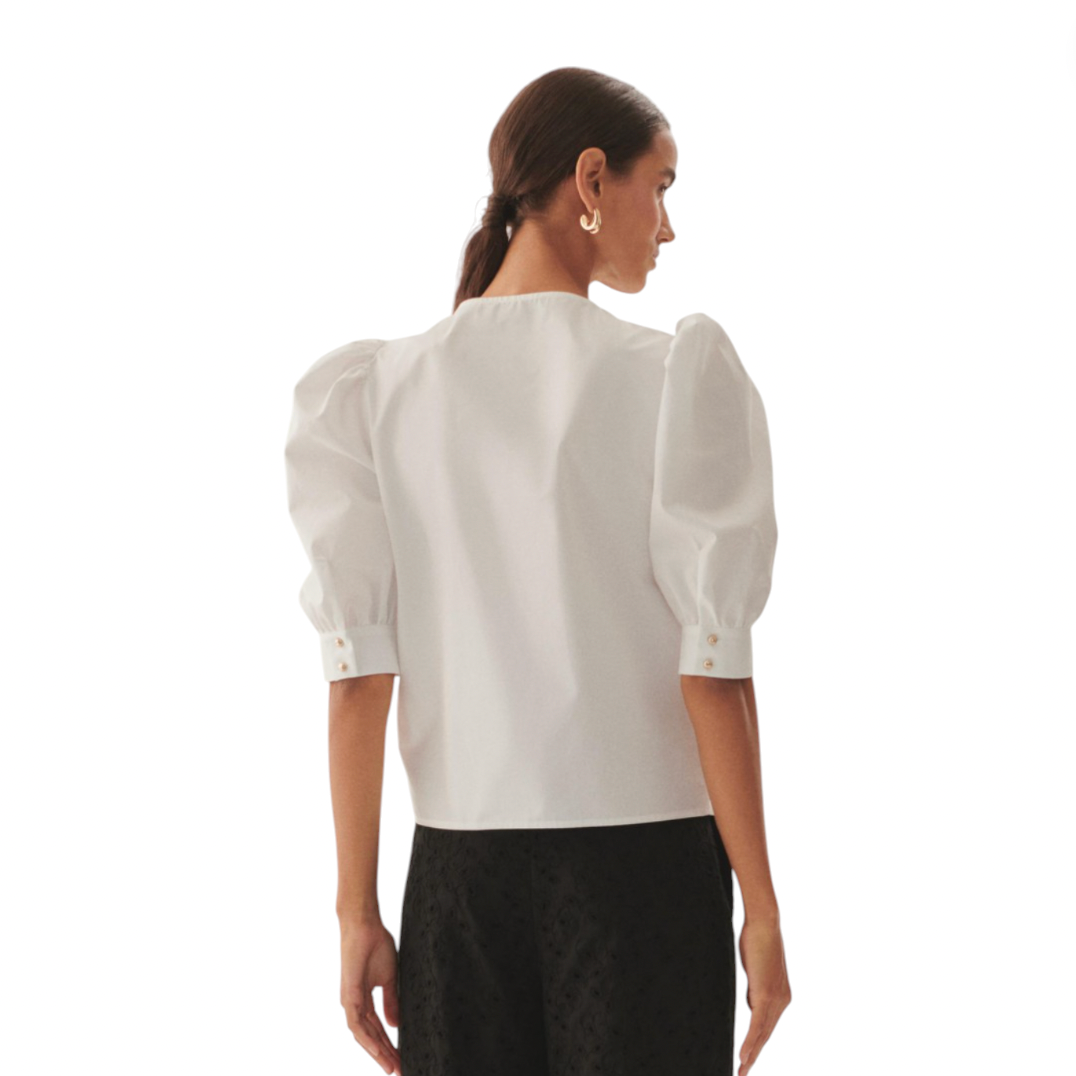 Exquise - Maggie Puff Sleeve Poplin Blouse - White