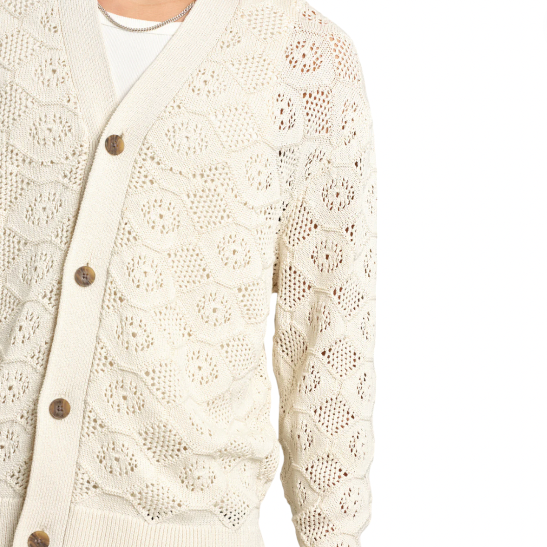Wax London - Crosby Pointelle Cotton Cardigan - Ecru