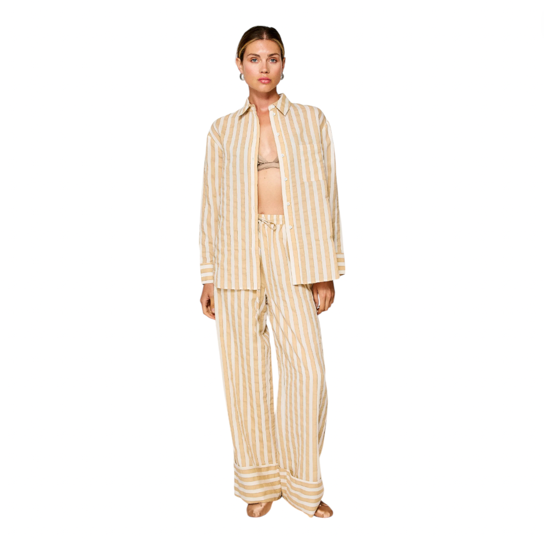 Line & Dot - Kamari Shirt - Ecru / Taupe Stripe