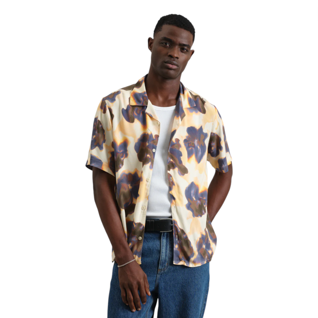 Wax London - Didcot Blue Floral Shirt - Peach / Blue