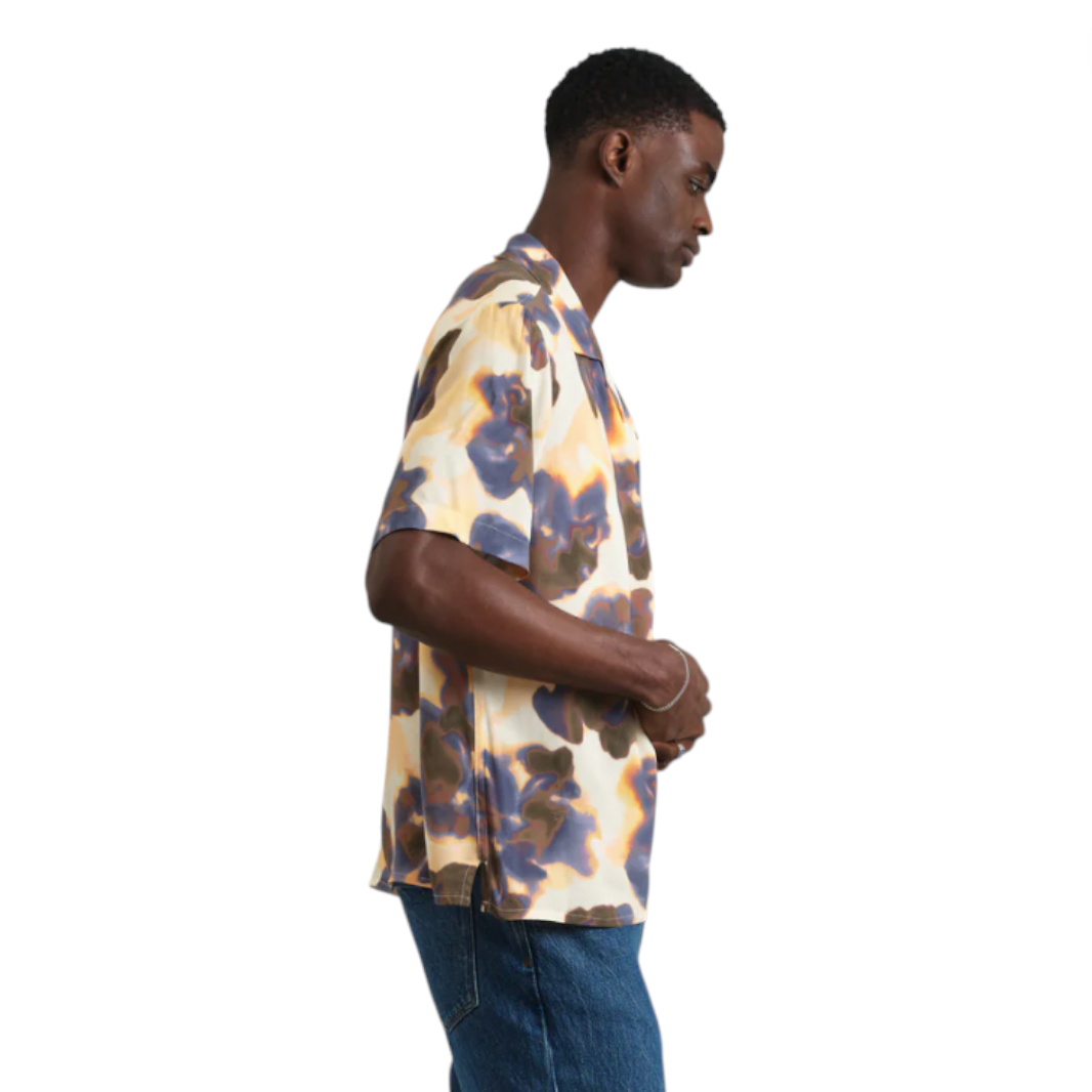 Wax London - Didcot Blue Floral Shirt - Peach / Blue