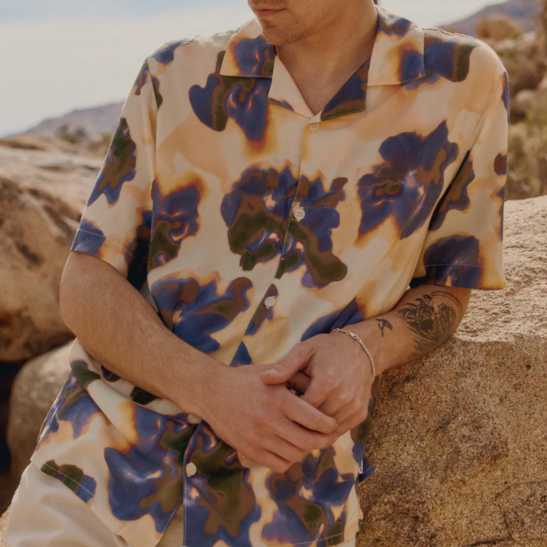 Wax London - Didcot Blue Floral Shirt - Peach / Blue
