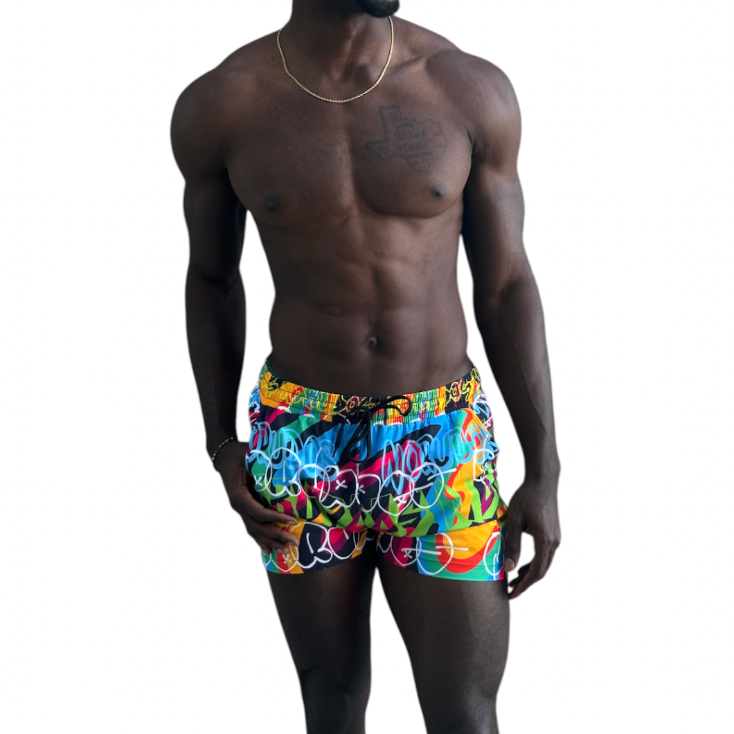 No Rudos - Lined Swim Trunks - Graffiti Glamour