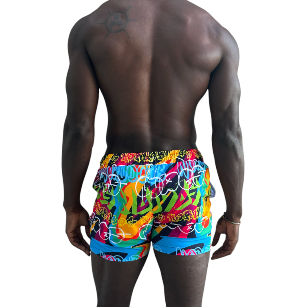 No Rudos - Lined Swim Trunks - Graffiti Glamour