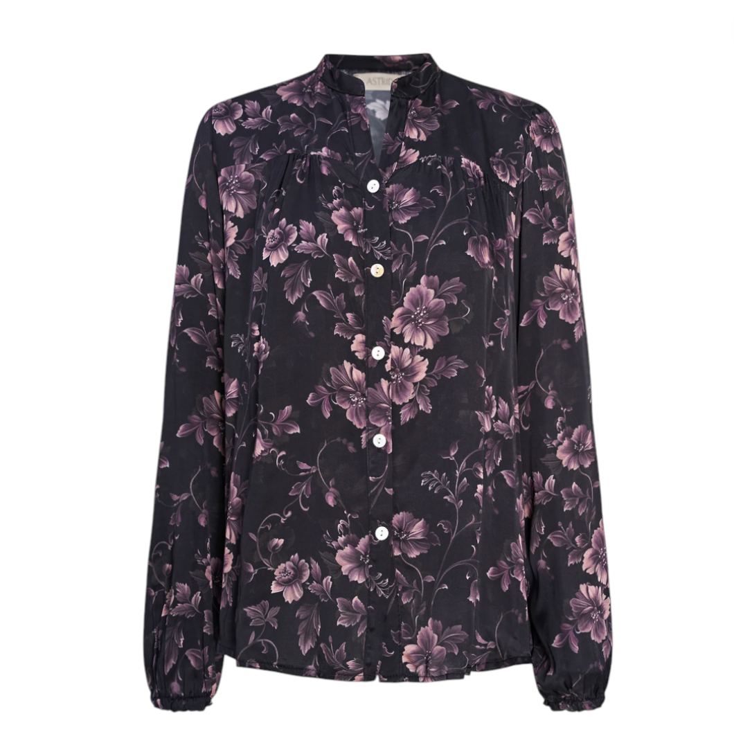 Astrid - Button Front Blouse - Purple Flower