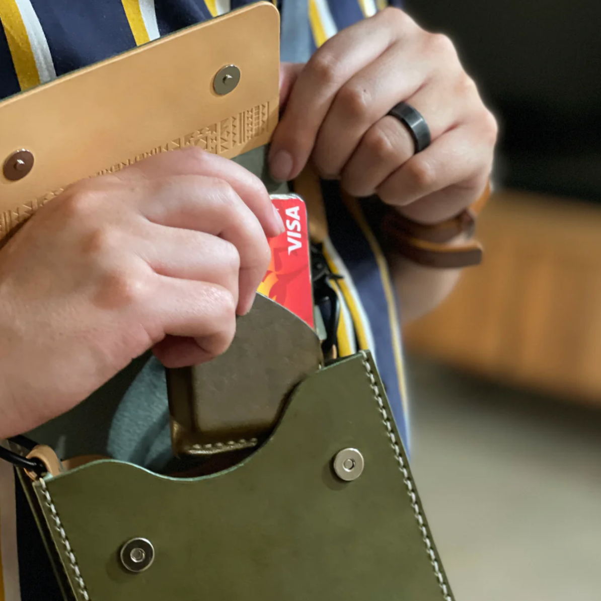 Beyond Borders Collective - Giramondo Leather Crossbody Bag - Olive / Natural