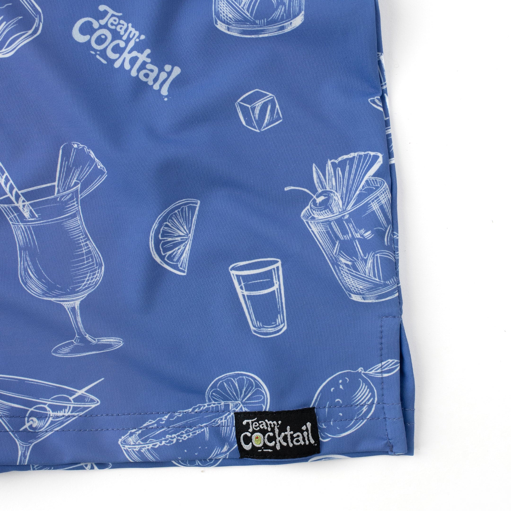 Blue fabric with cocktail-themed patterns and 'Team Cocktail' branding.