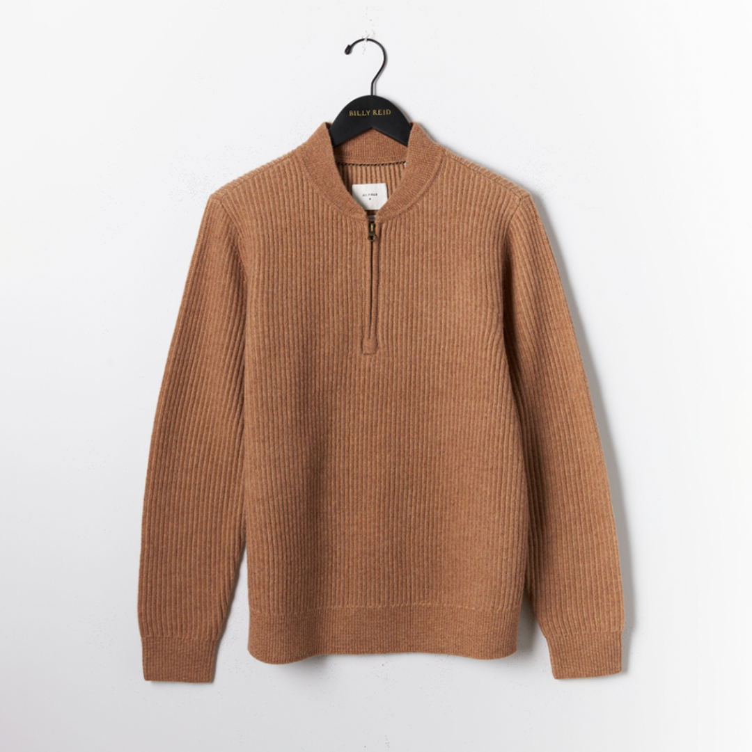 Billy Reid - Fisherman Rib Half Zip - Camel / Tan