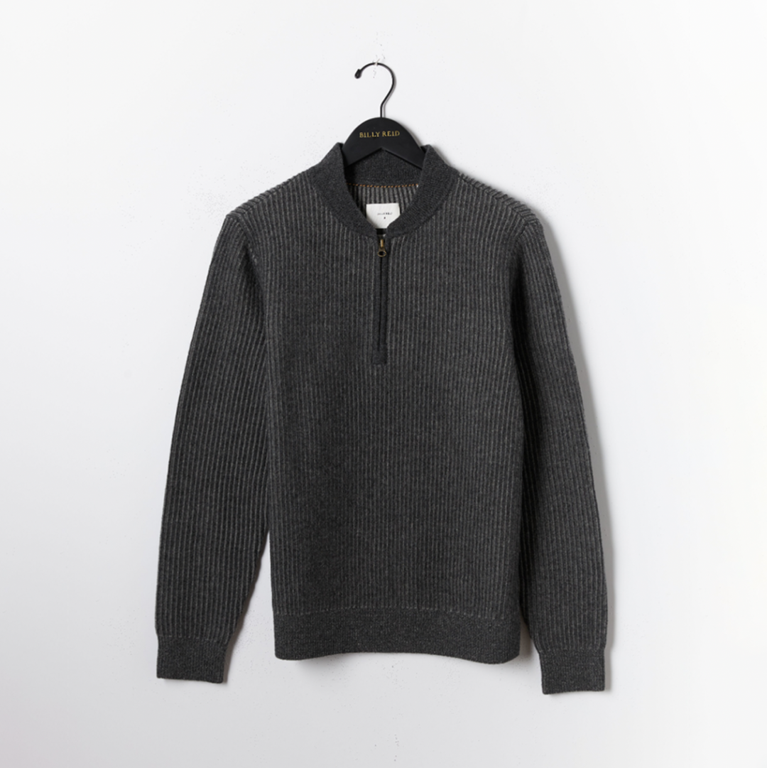 Billy Reid - Fisherman Rib Half Zip - Charcoal / Grey
