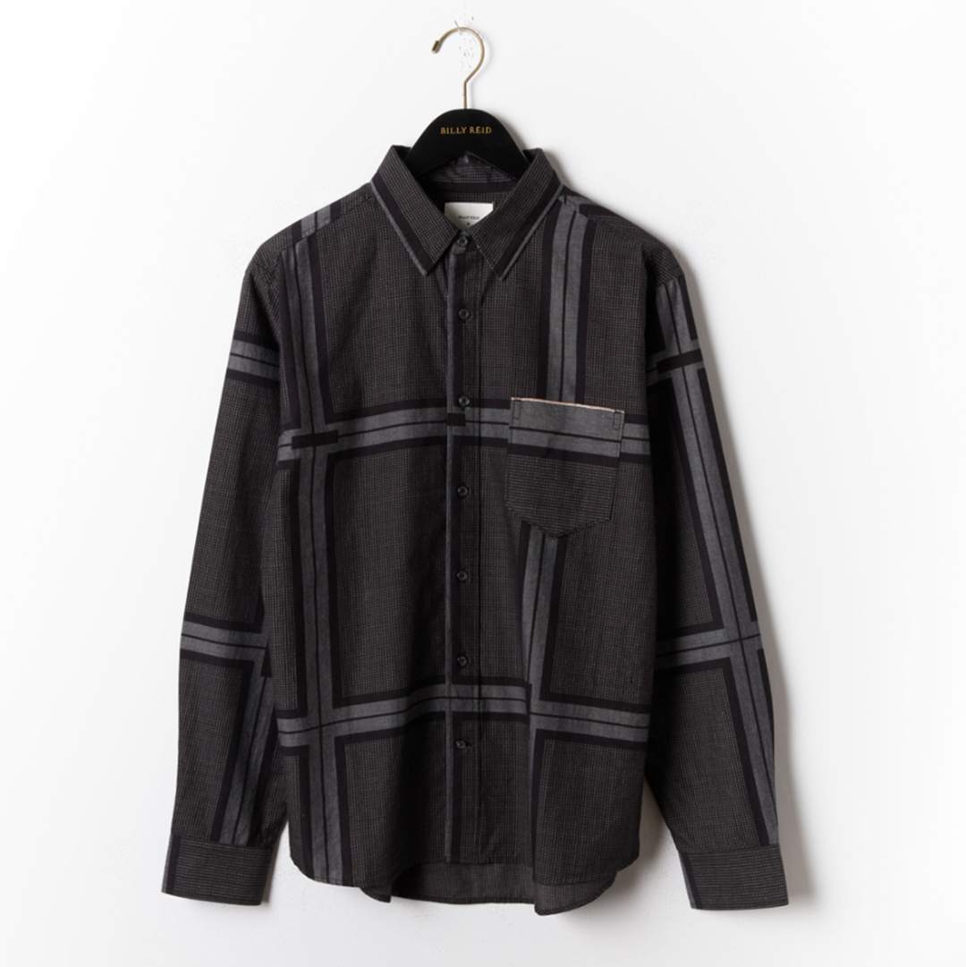 Billy Reid - Textured Plaid MSL 1-Pocket Shirt - Black / Dark Brown