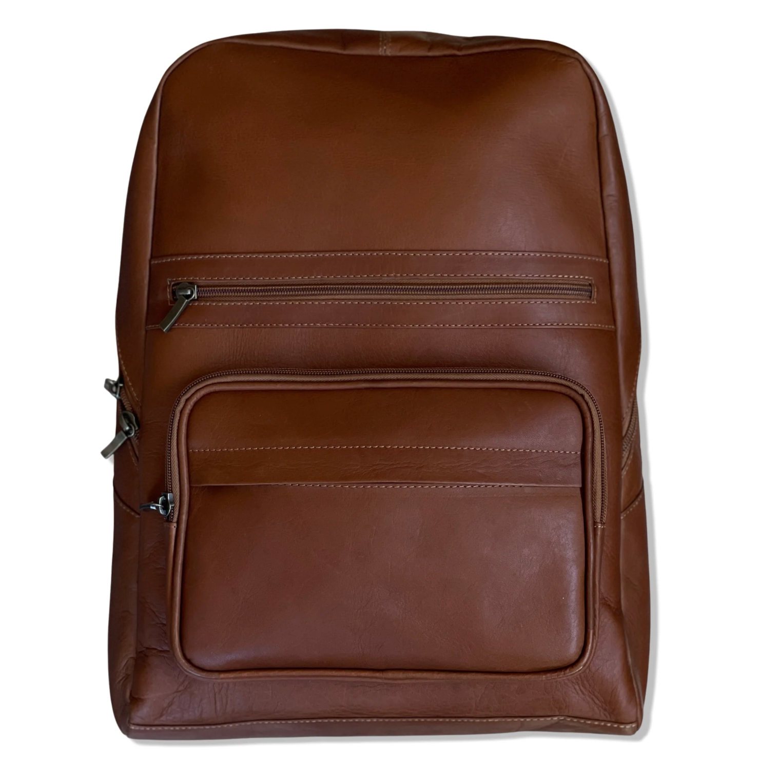 Brown leather backpack on a white background
