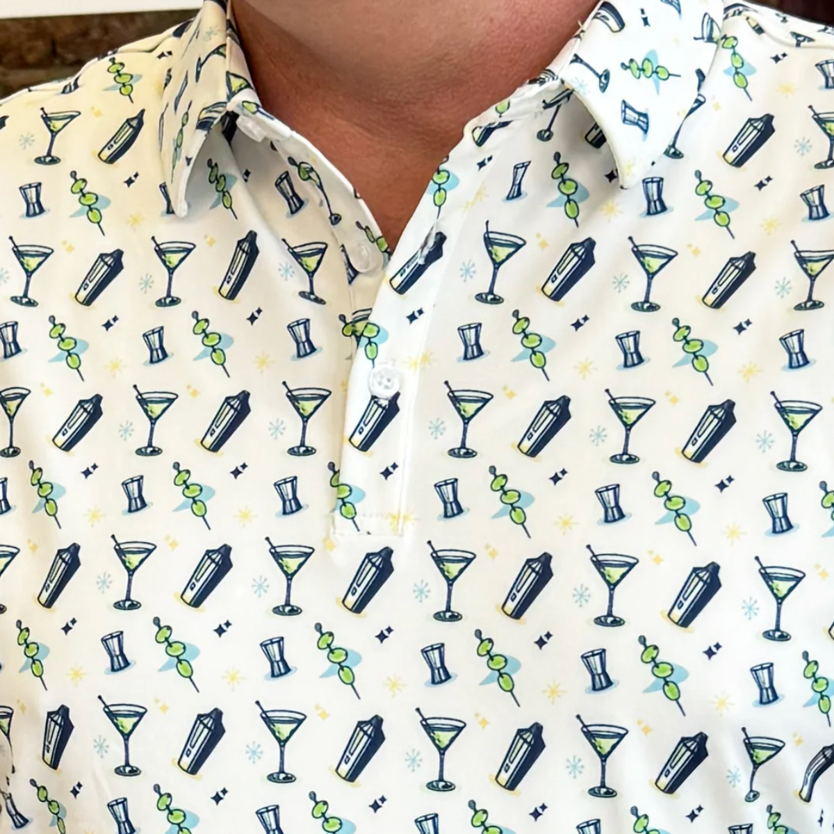 Close-up of a shirt with cocktail pattern