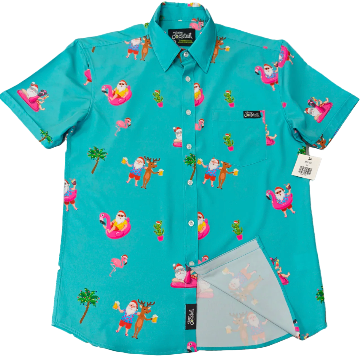 Turquoise shirt with festive pattern on a white background