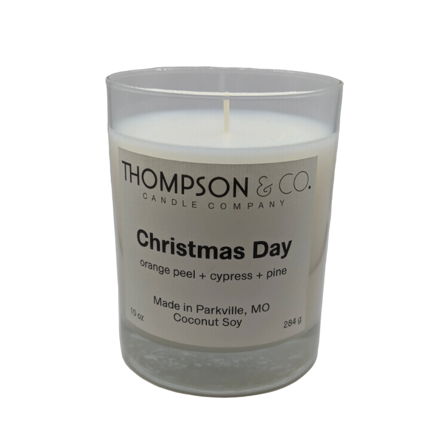 Thompson & Co. Christmas Day candle on a white background
