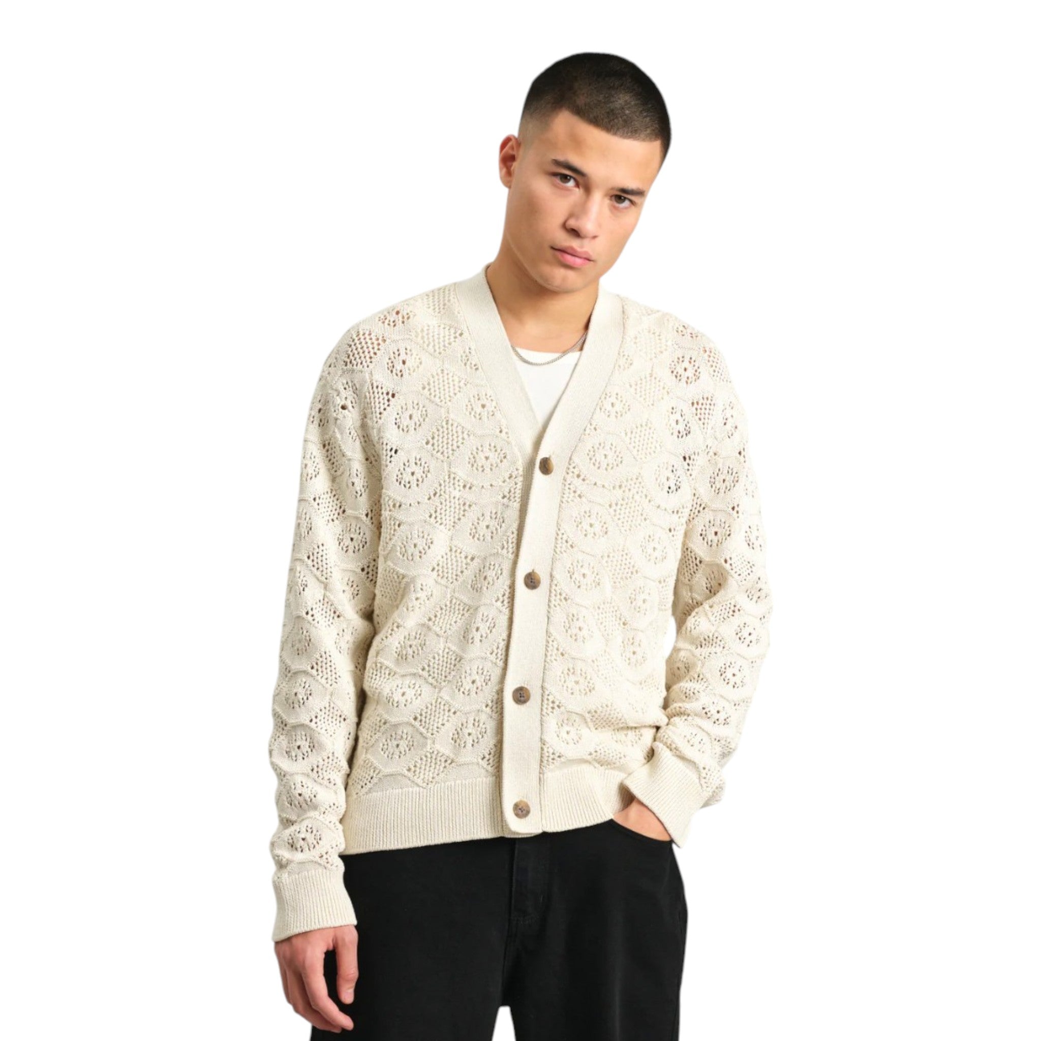 Wax London - Crosby Pointelle Cotton Cardigan - Ecru