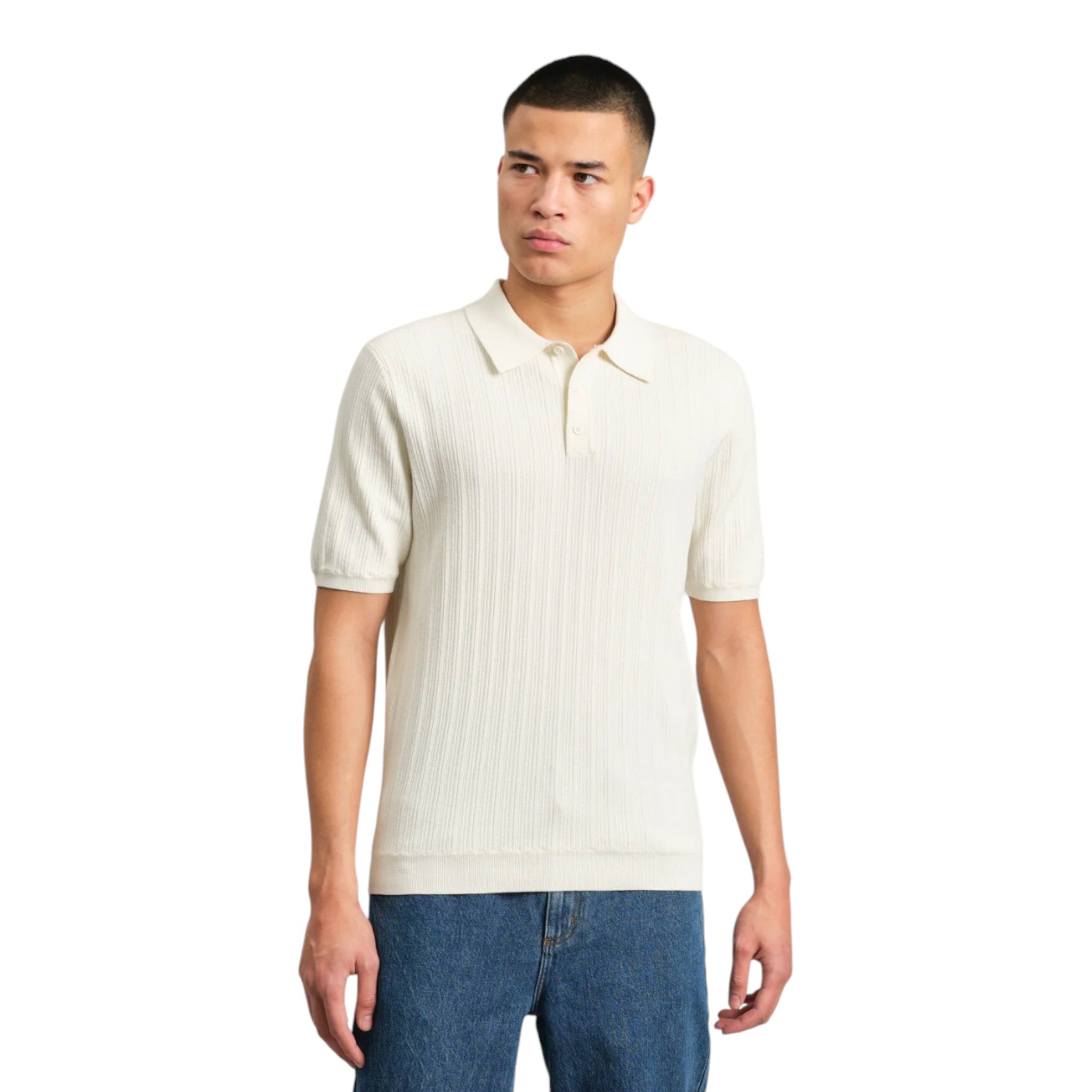 Wax London - Naples Vertical Knit Polo - Ecru