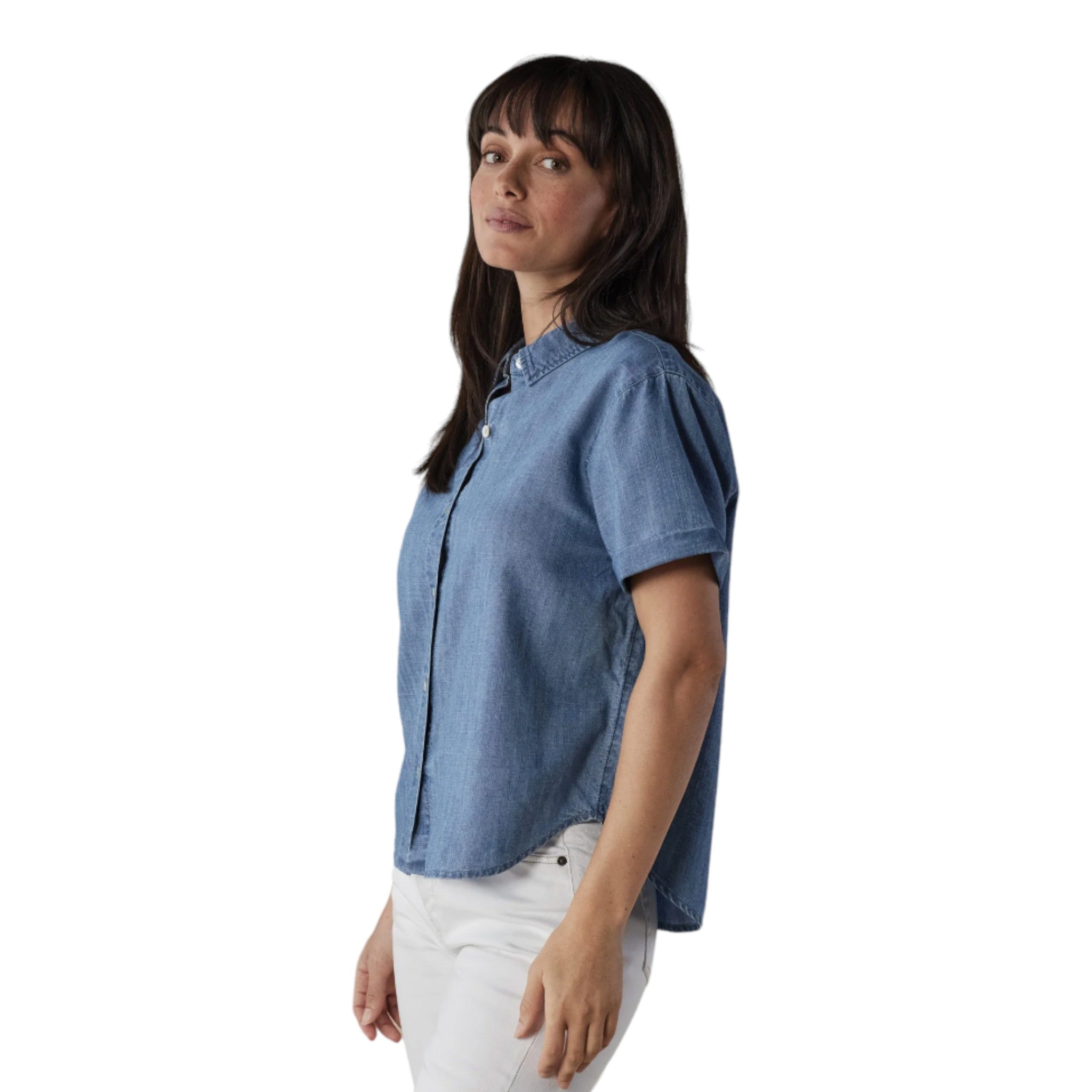 The Normal Brand - Chambray Rosie Short Sleeve Button Up Shirt - Medium Wash