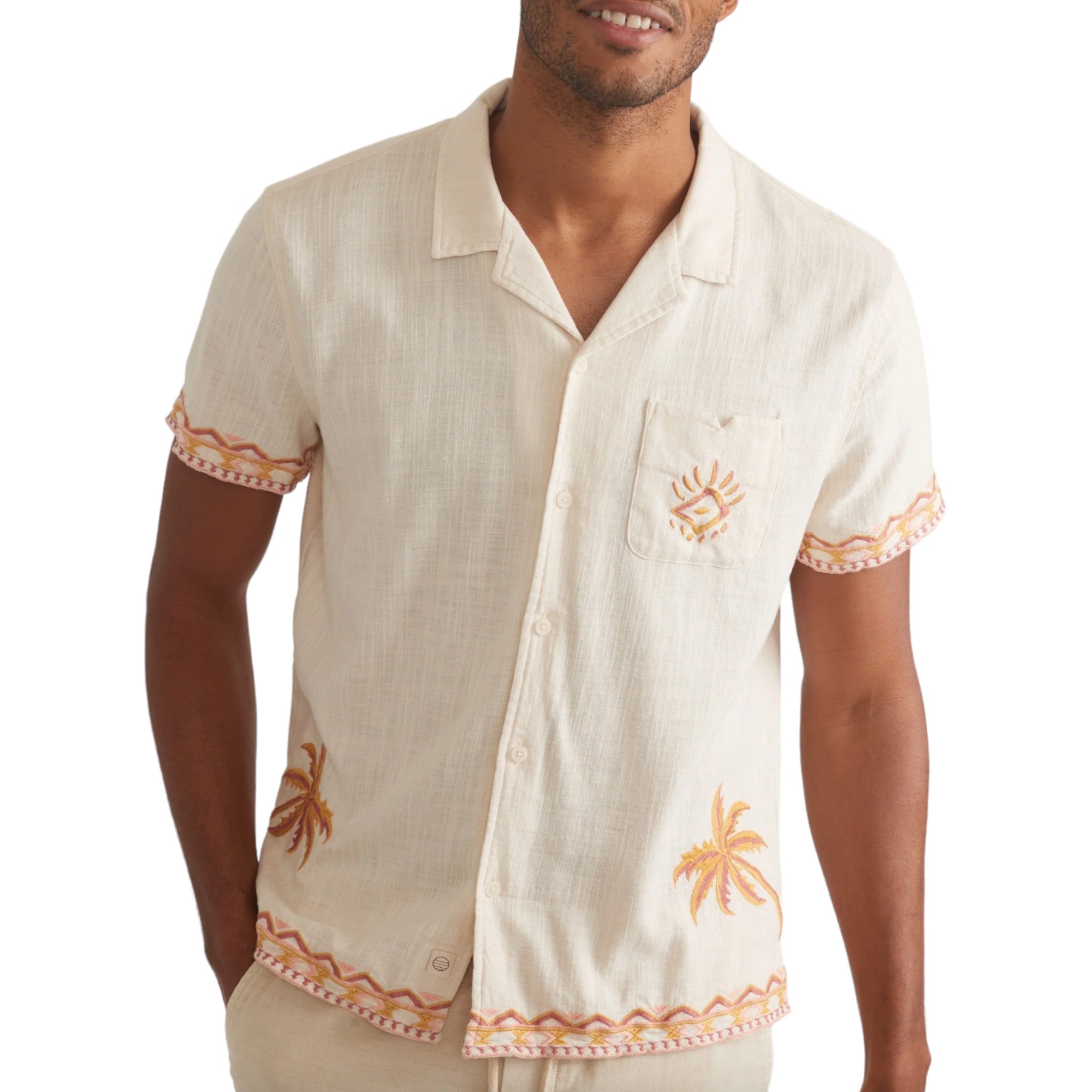 Marine Layer - Embroidered Resort Shirt - Natural / Coral