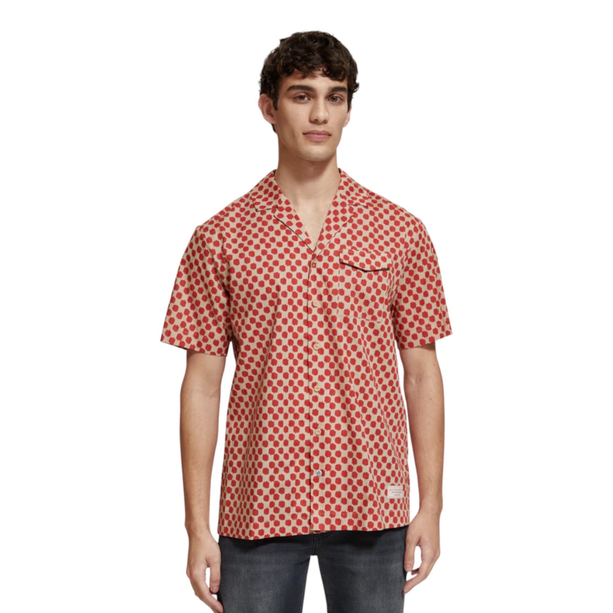 Scotch & Soda - Printed Short Sleeve Button Up - Polka Red Boat