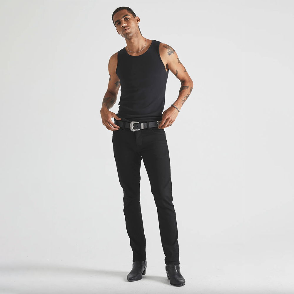 Black slim fitted jeans with button and zip closure