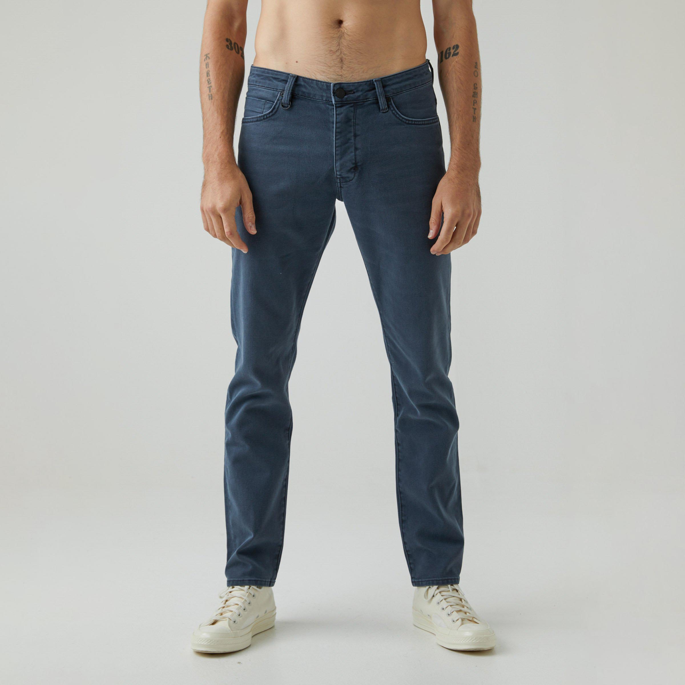 blue/grey slim fit pants with button and zip closure