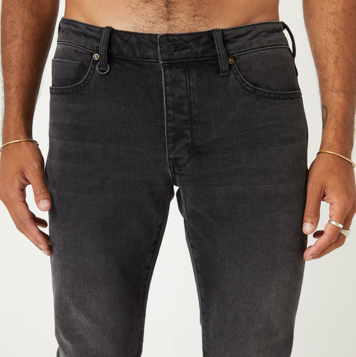 Dark slim fitting denim with button and zip closure