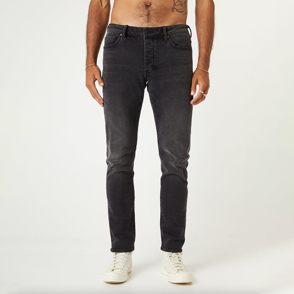 Dark slim fitting denim with button and zip closure