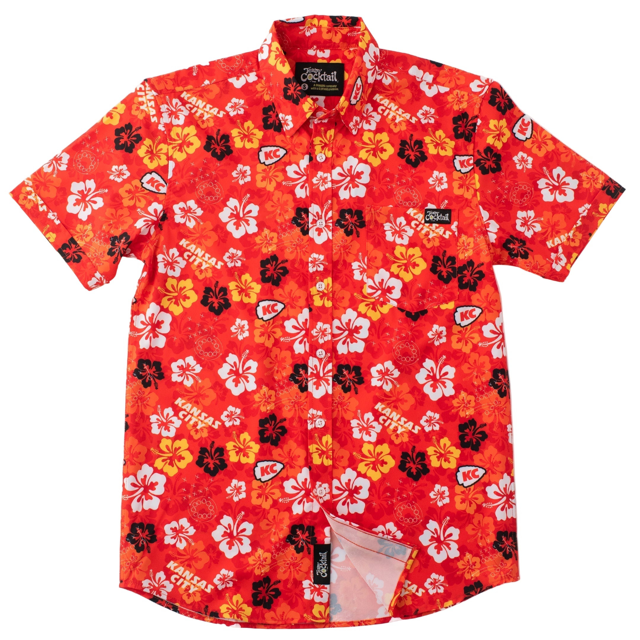 Red floral patterned shirt on a white background