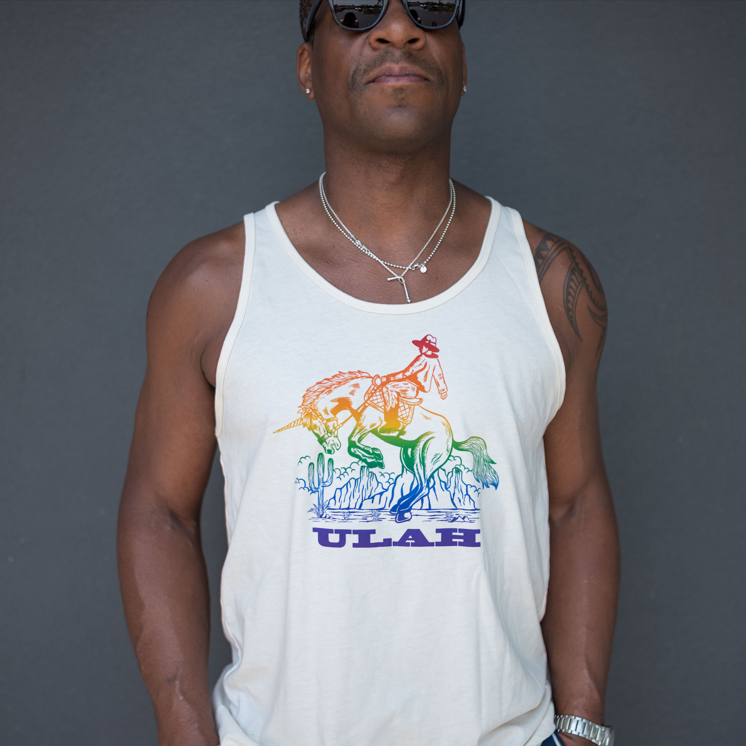 ULAH - Rainbow Unicorn Cowboy Tank Top - Natural