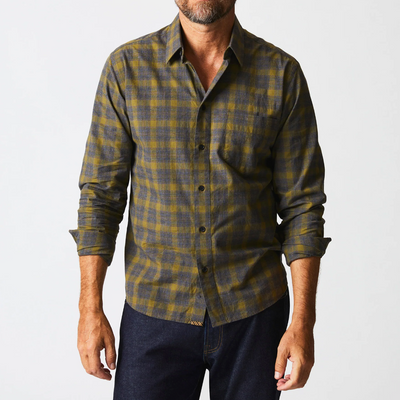Billy Reid - Melange Shadow Plaid Tuscumbia Shirt - Grey / Olive