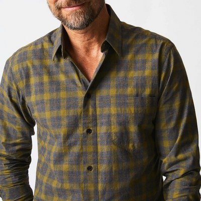 Billy Reid - Melange Shadow Plaid Tuscumbia Shirt - Grey / Olive