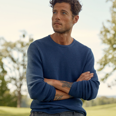Billy Reid - Mini Waffle Crew - Denim Blue