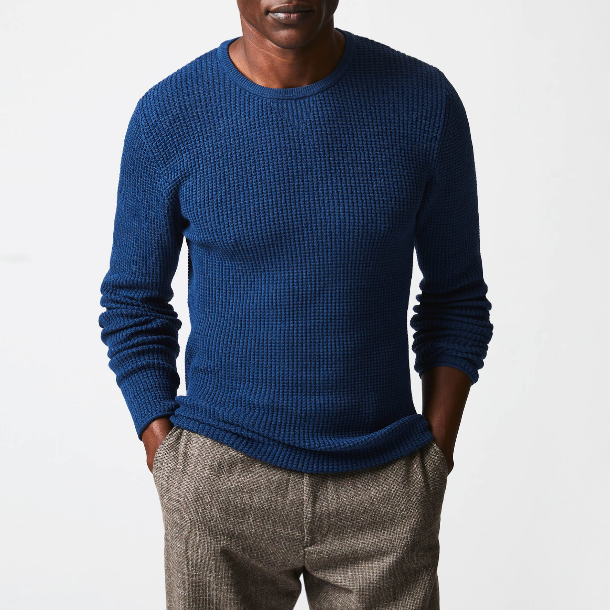 Billy Reid - Mini Waffle Crew - Denim Blue