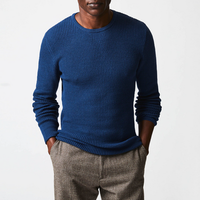 Billy Reid - Mini Waffle Crew - Denim Blue