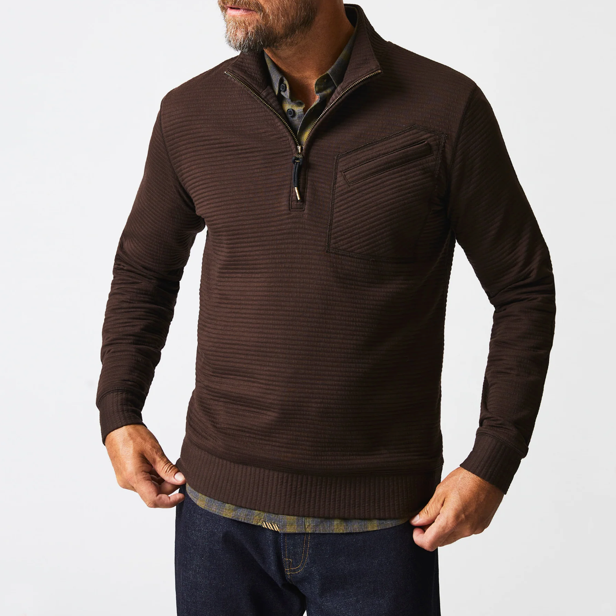 Billy Reid - Quilted Half Zip - Chocolate