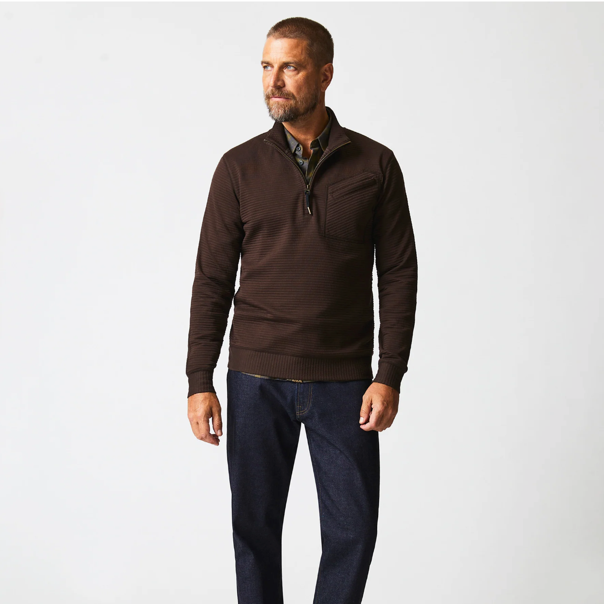 Billy Reid - Quilted Half Zip - Chocolate