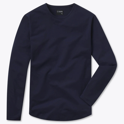 Cuts - Long Sleeve Curve-Hem Crew - Pacific Blue