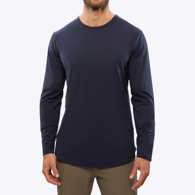 Cuts - Long Sleeve Curve-Hem Crew - Pacific Blue