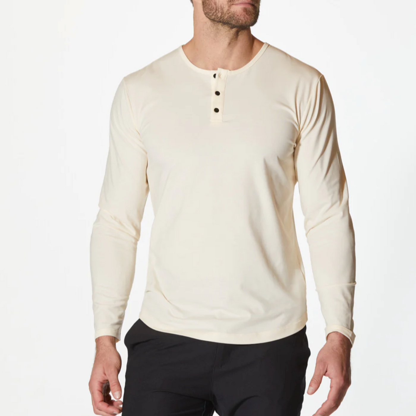 Cuts - Long Sleeve Curve-Hem Henley - Ivory