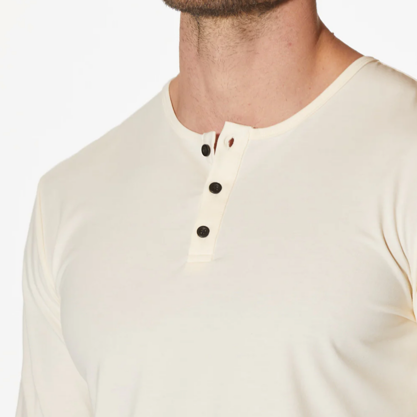 Cuts - Long Sleeve Curve-Hem Henley - Ivory