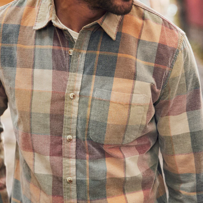 Marine Layer - Lightweight Cord Shirt - Brown Plaid