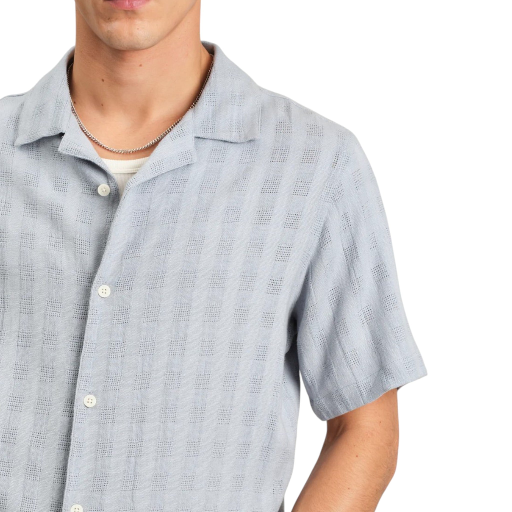 Wax London - Didcot Short Sleeve Open Weave Cotton Shirt - Pale Blue