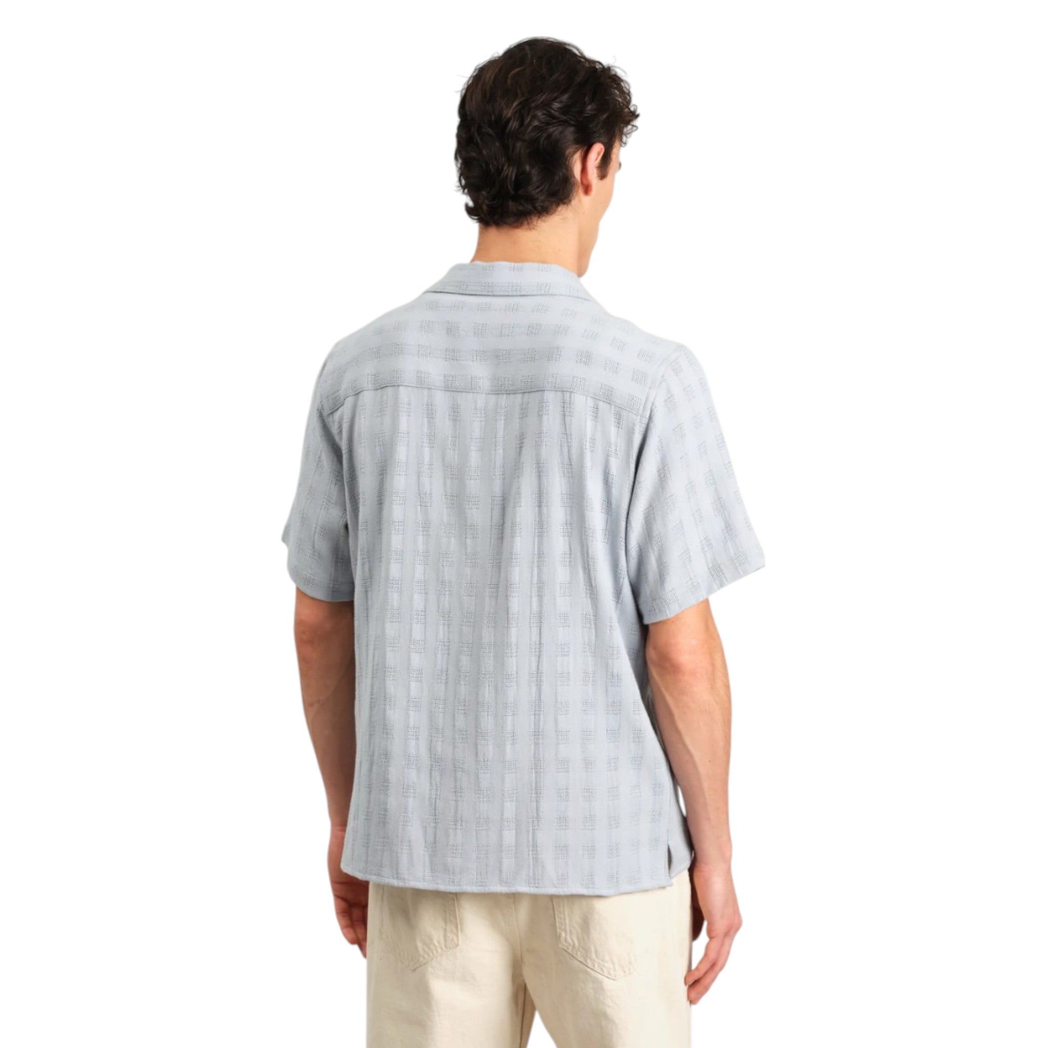 Wax London - Didcot Short Sleeve Open Weave Cotton Shirt - Pale Blue