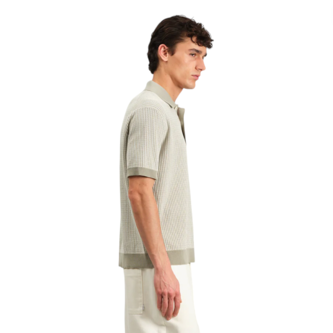 Wax London - Turin Ladder Stripe Polo - Light Khaki