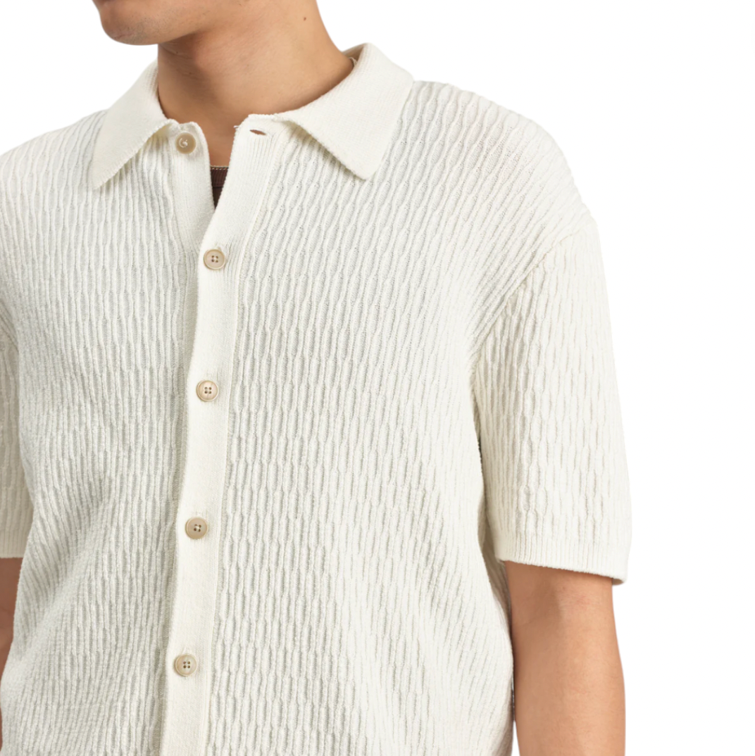 Wax London - Tellaro Short Sleeve Honeycomb Cable Knit Shirt - Ecru