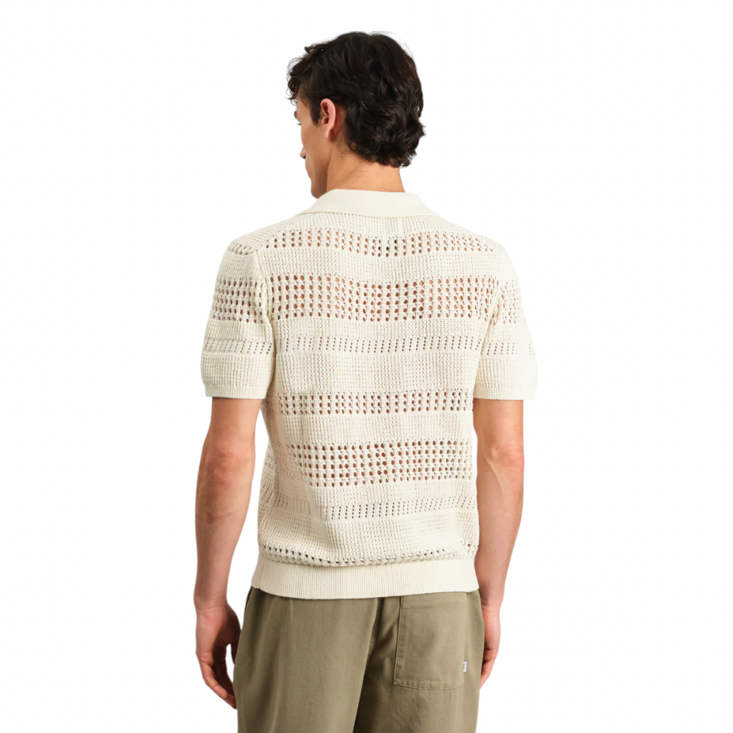 Wax London - Siena Pointelle Knitted Polo - Ecru