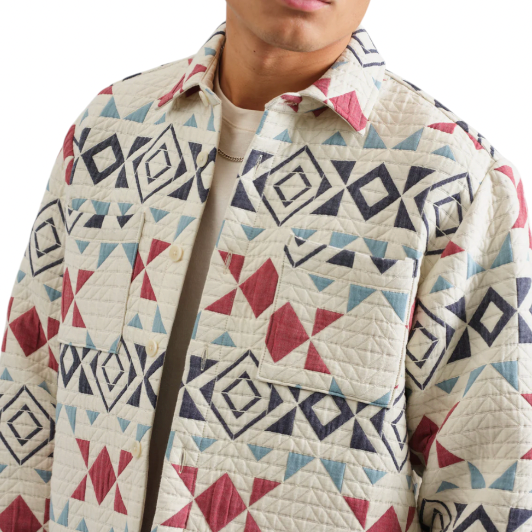 Wax London - Otto Blanket Quilt Overshirt - Ecru / Red